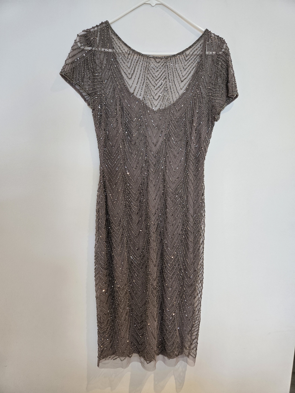 Adrianna Papell Beaded Taupe Midi Dress